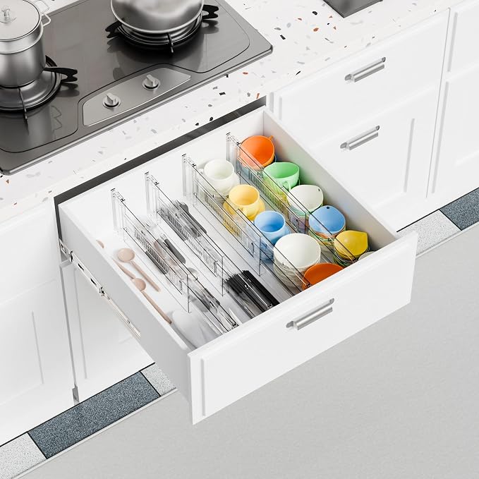 8 Pack Clear Acrylic Drawer Divider 6 Inch High,Expandable from 14-20'',Adjustable Dresser Drawer Dividers for Baby Clothing,Underwear and Sock,Separators,Deep Drawer Separators for Kitchen