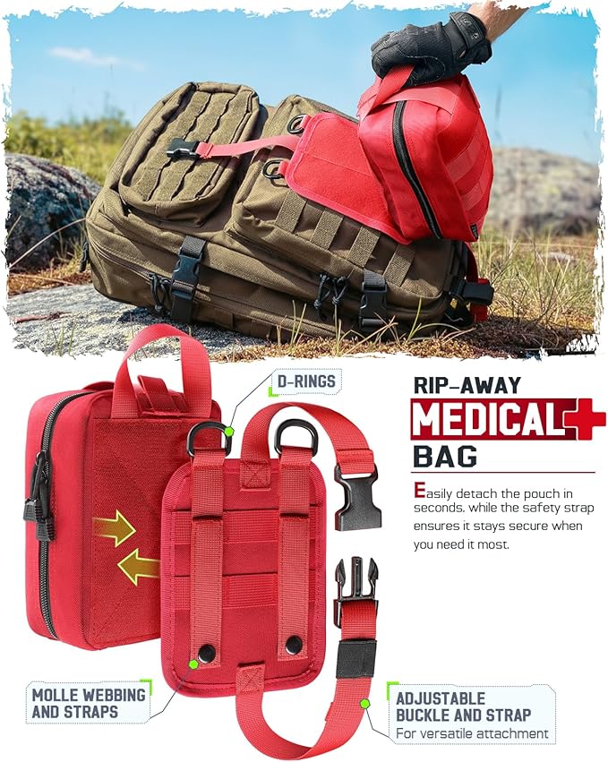 LIVANS 1000D First Aid Bag Empty, Medical Ifak Pouch for Emergency & EMT | Molle Compatible, Rip-Away & Quick-Release Design, Versatile for Tactical, Camping, Hiking and Travel
