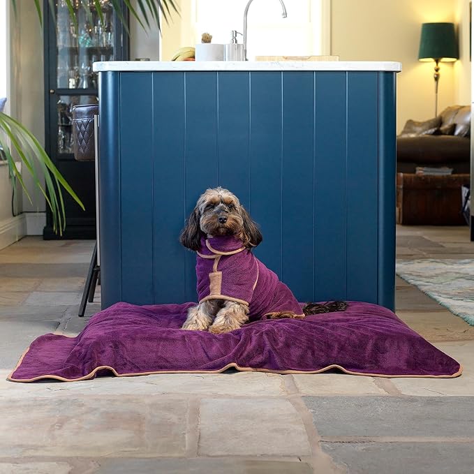 Lucky Pooch® Dog Robe - Luxurious Dog Bathrobe - Ultra Absorbent Dries Your Dogs in Minutes! Double-Layer, Super Soft Towel and Bath Robe All in One (M, Plum)