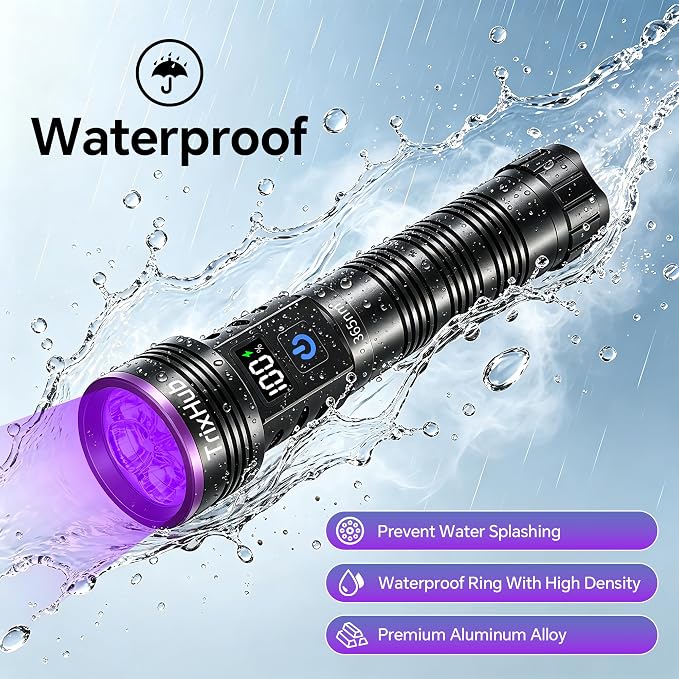 365nm 5xLED Blacklight UV Flashlight Rechargeable Powerful UV Light | LCD Display,Powerful Portable Ultraviolet Black Light for Pet Urine Detection, Home, Scorpions, Resin Curing, Leak