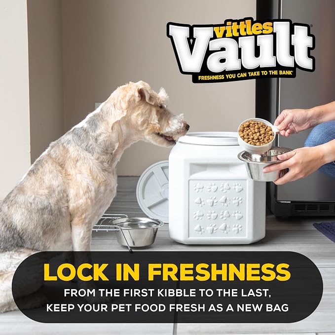 Vittles Vault Vittles Vault Pawprint Food Storage Container + Scoop, 25lbs | BPA Free Plastic, Sealed Airtight for Kibble, Bird Seed, Oatmeal and More; Includes Scoop, Made in USA