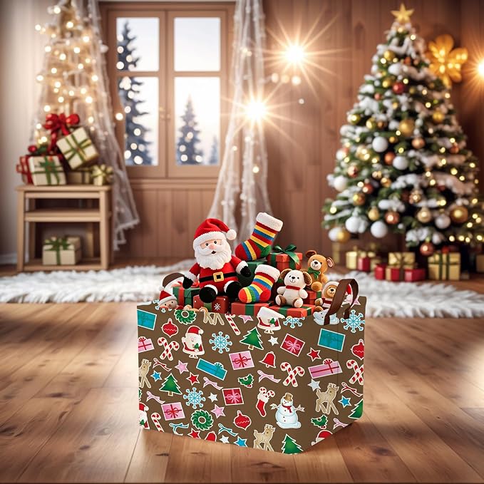 Empty Large Christmas Basket for Gifts Women Collapsible Storage Bin Kids Toy Box Holiday Décor (Santa Claus Snowman Brown)
