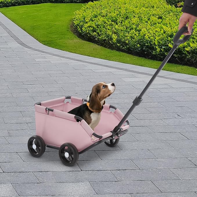 Bacocoo Portable Folding Pet Trolley, Dog Stroller 4 Wheels, Folding Dog Cart Pet Stroller for Travelling Shopping Walking Playing for Small Dogs Cats. (Pink)