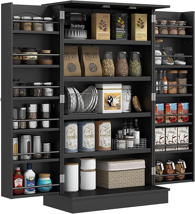HOMCOM 41" Kitchen Pantry Storage Cabinet 12 Door Shelves Black | Freestanding Kitchen Cabinet, 2 Doors, 5-Tier Shelving, Adjustable Shelves