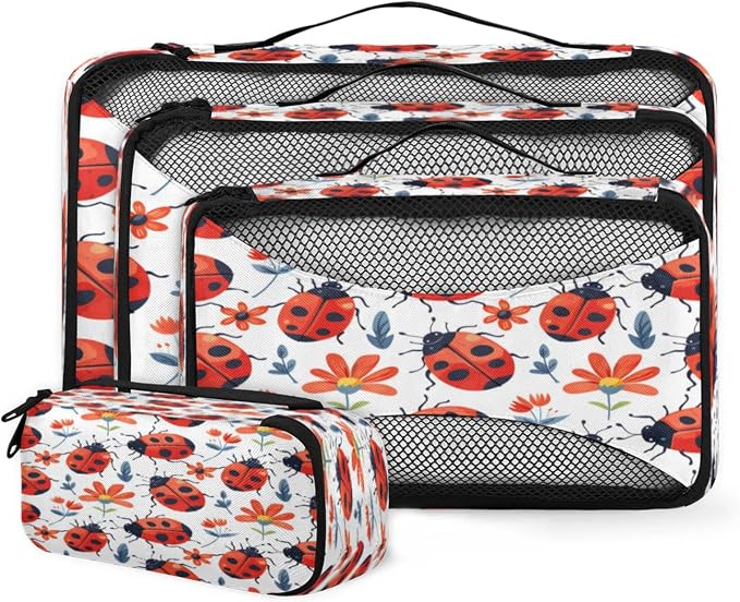 Packing Cubes for Travel, Cute Ladybird Travel Luggage Packing Organizers for Women Men, Large Custom Toiletries Bag for Cosmetics Toiletries, Red Ladybugs