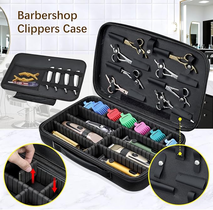 Barber Clippers Briefcase, 17-inch Hair Cutting Supplies Bag | For Groomer, Trimmer Razor Storage Case for Men, Pet Grooming Kits Organizer for Ufree/for Wahl/for Andis - Black