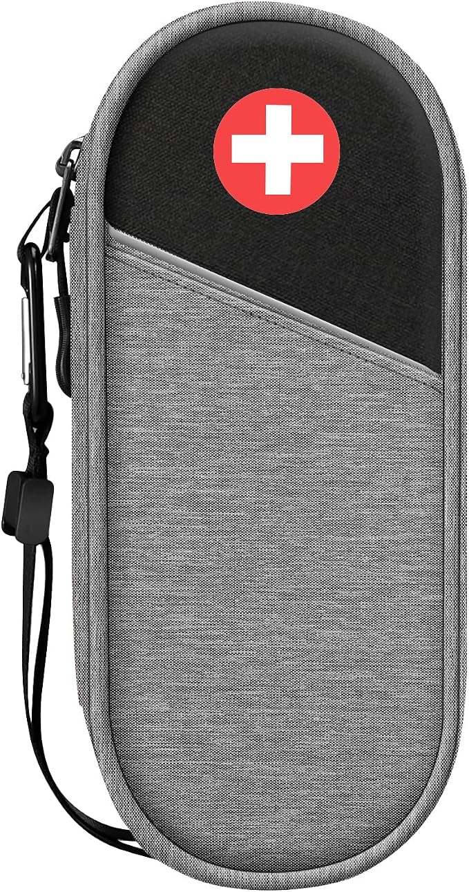 SITHON EpiPen Medical Carrying Case Insulated, Travel Medication Organizer Bag Emergency Medical Pouch Holds 2 EpiPens, Asthma Inhaler, Anti-Histamine, Auvi-Q, Allergy Medicine Essentials, Gray/Black | Emergency Medical Travel Pouch Holds 2 EpiPens, As...
