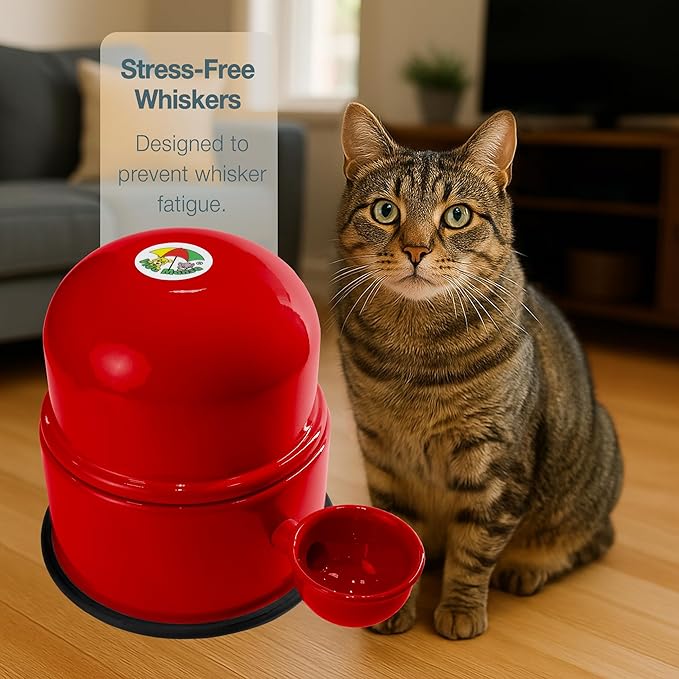 Pet Water Dispenser for Dogs and Cats, 47.3 oz – Gravity-Fed Aluminum Water Bowl, Prevents Wet Fur, Provides Continuous Fresh Water, Electrostatic Coated Finish, Vida Mansa (Red)