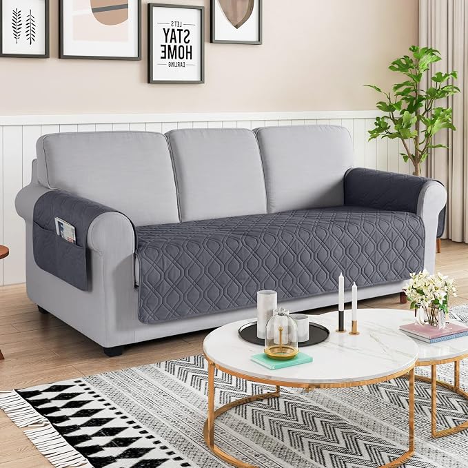 VANSOFY Waterproof Couch Cover for Pets, Dark Gray, 72.4" | Non-Slip, Washable, Utility Pockets, Pet Friendly, Furniture Protector Slipcover for 3 Cushion Plus Couch