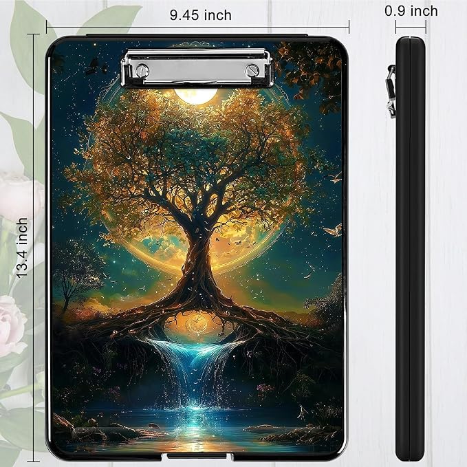 Heavy Duty Storage Clipboard, Slim Nursing Clipboard with Internal Pen Case, Portable File Organizer Case for A4 Letter Size Paper Office Medical Professionals, Moon Orange Tree