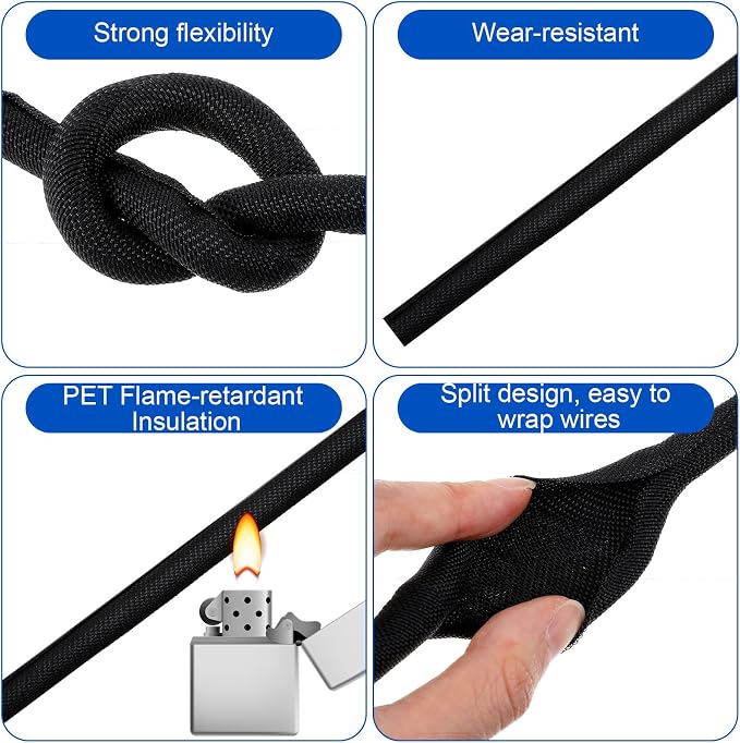 Cord Protectors from Pets No Chew 16ft - 5/16 Inch Wire Protector for Cats Cable Management Cable Sleeve Cable Organizer Cord Cover for Computer Electric Wires Phone Charging Cables Black