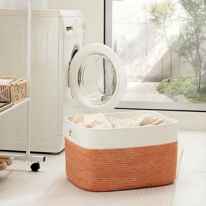 Artfeel Blanket Basket,Rectangle Woven Baskets for Storage,30L Laundry Basket for Decorative Nursery Blanket,Toys,Dirty Clothes and Magazine in Shelves,Baby Room,and Living Room