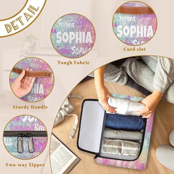 Personalized Storage Bins with Zipper Lid, Customized Name Storage Basket Rectangle Clothes Organizer for Kids and Pets Toys Shelf Closet, Colorful Bling Sequins Glitters Pink and Yellow