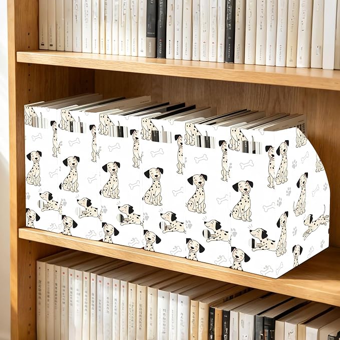 Emelivor Cute Dogs White Pets Pattern Magazine Holder Set of 3 Desk File Organizer Foldable Vertical Folder Holder with Labels for Office Organization File Box for Classroom and Home