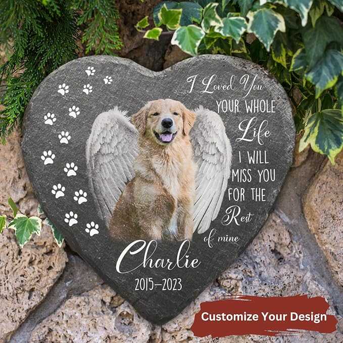 Wrappiness Pet Memorial Stone - We Loved You Your Whole Life, Personalized Dog Memorial Gifts, Remembrance Condolences Bereavement Gifts for Loss of Pet Custom Photo (Heart 06, Stone)