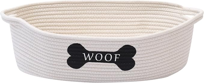 Morezi Dog toy baskets pet toy basket storage in small shallow stuff bin - Perfect for collect puppy toys, cat toy, grooming stuff, diapers, bed, for Bathroom, Playroom, Closet, Home - Beige