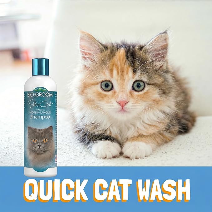 Bio-Groom Protein Lanolin Cat Shampoo – Tear-Free Pet Shampoo, Soy Protein, Cat Bathing Supplies, Residue-Free, Cruelty-Free, Made in USA, Tearless Cat Products – 8 fl oz 1-Pack