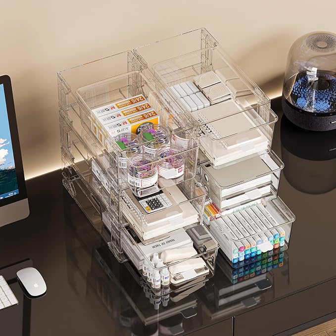 clear Drawer-Type Plastic Storage Box Bins Organizer，Family First Aid Kits Medicine cabinet Box Organizer,Closet ，Shelf，Ointments, Adhesive Bandages，Cosmetics,Office Items (clear, ZZ6L)