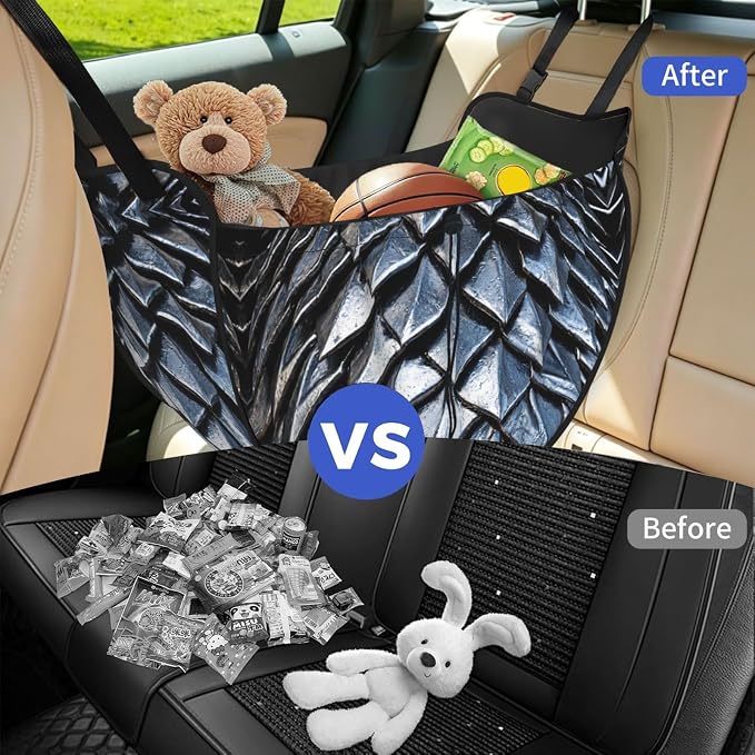 Dragon Scale Armor Car Seat Organizer-Backseat Storage Bag for Travel | Waterproof Durable. Holds Snacks Gear Essentials. Fits Most Cars.