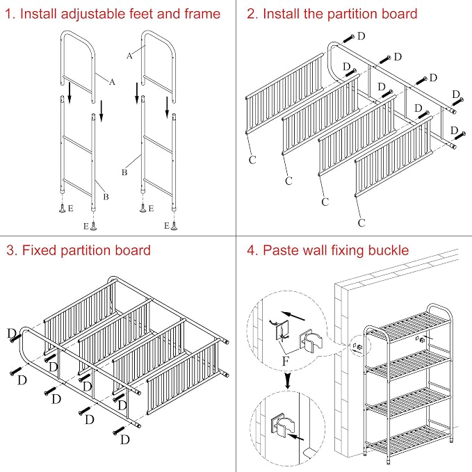 JSB 4-Tier Adjustable Shelving Unit, Heavy Duty Storage Rack Organizer Metal Corner Shelf for Kitchen Living Room Laundry Pantry Bathroom (White, 4 Tier)…