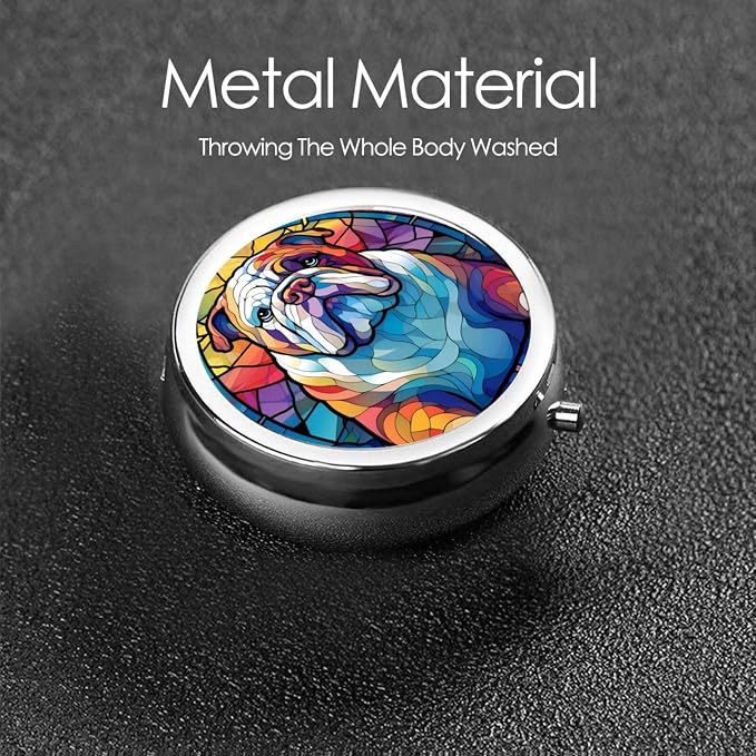 English Bulldog Dog Small Box for Pill,3 Compartment Pill Case Travel Medicine,Portable Pocket or Purse Pill Organizer Container Holder Hold Vitamins, Medication, Fish Oil Supplements