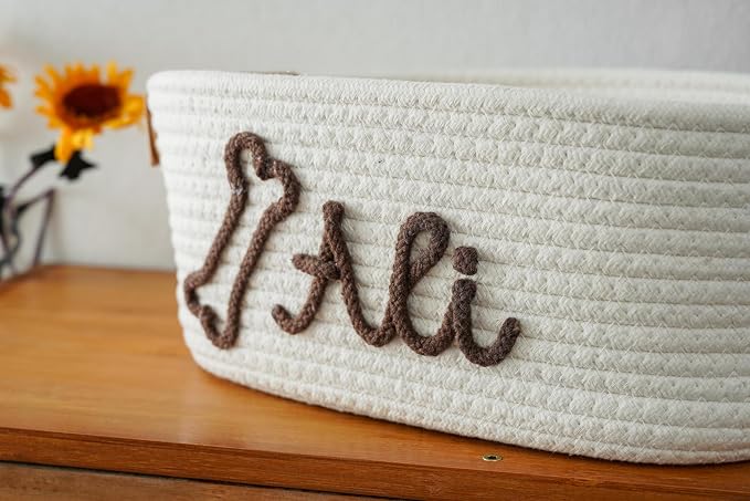 JUPPE Pet Dog Basket with Personalized Name, Dog Toys Storage Organizer Custom Cotton Rope Basket Nursery Decor (For pet)