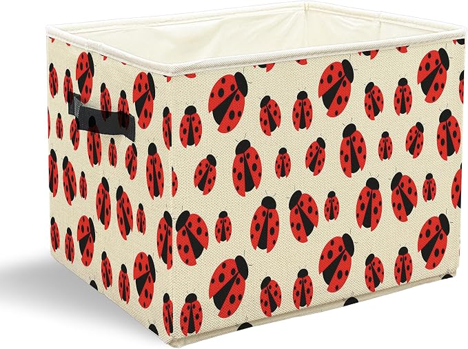 Ladybug Storage Bins with Handles, Ladybug Gifts for Women Men, Cute Ladybird Insect Collapsible Laundry Basket Storage Box for Home Bedroom Bathroom Clothes Toys Books -Yellow