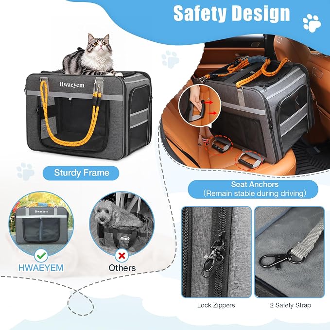 Extra Large Cat Carrier for 2 Cats with Wheels, Rolling Dual-Compartment Cat Car Travel Carrier, Portable Dog Cat Crate for Large Cat for Long Trips, Support up to 40 Lbs, 24" X 15" X 17"