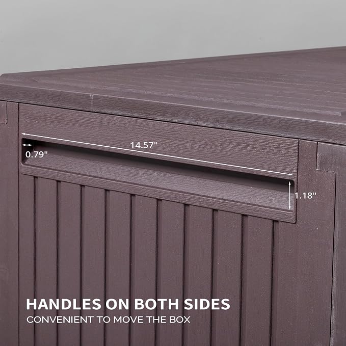 90 Gallon Outdoor Storage Box with Maze Texture, Waterproof Resin Deck Box for Patio Furniture Cushions, Lockable & Weather Resistant Garden Bin for Pool Toys & Tools, Brown