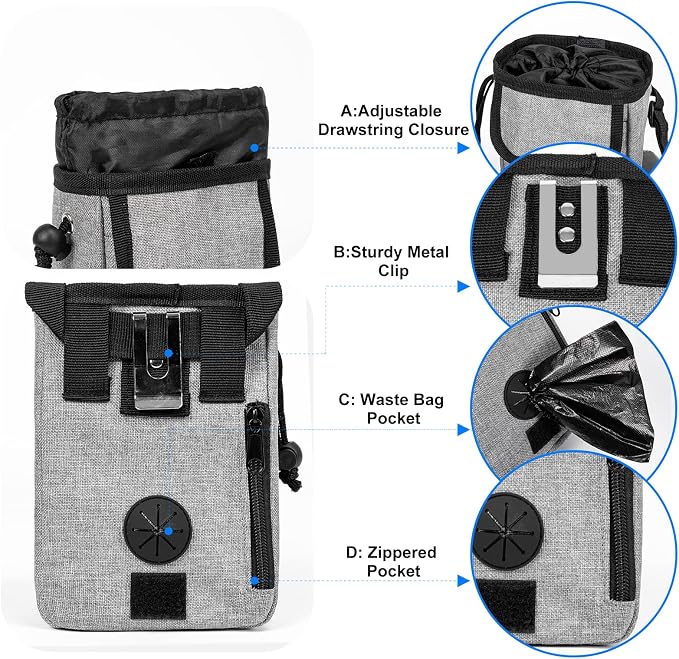 Dog Travel Bag, Airline Approved Pet Travel Bag with 2 Dog Treat Training Pouches for Weekend Pet Travel Supplies & Accessories, Light Grey | Dog travel accessories set with feeding supplies, bowls, mat, and strap. Ideal for weekend trips.