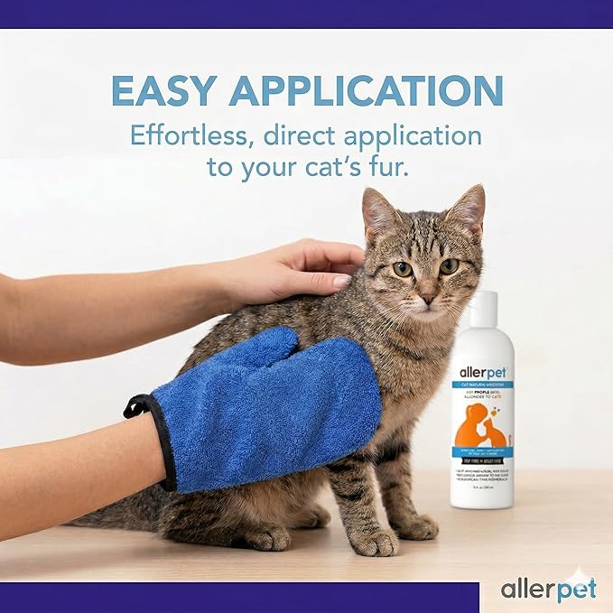 Allerpet Cat Dander Remover w/Free Applicator Mitt - Effective Cat Dander Remover - Anti Allergen Solution Made in USA - (12oz)