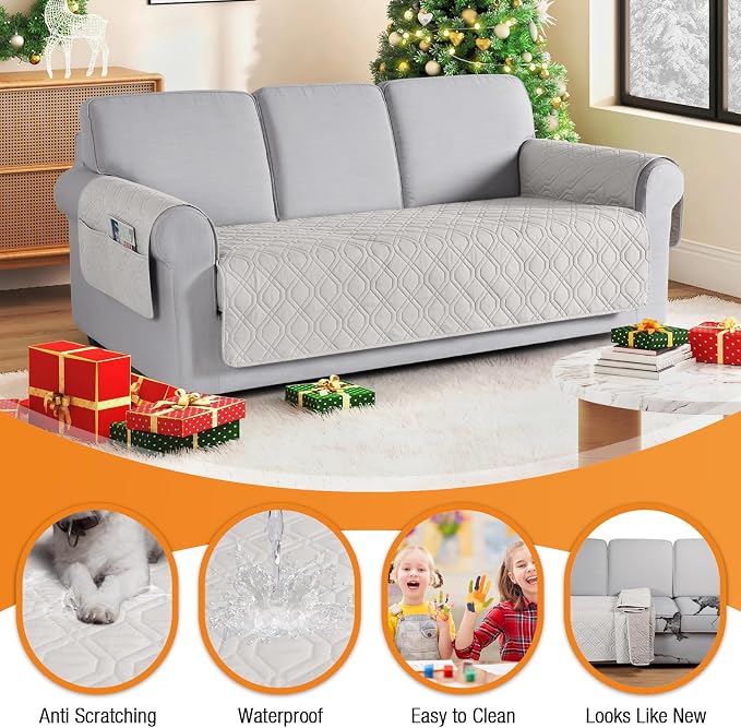 VANSOFY Waterproof Couch Cover for Pets, Off White, 67.3" | Non-Slip, Washable, Utility Pockets, Pet Friendly, Furniture Protector Slipcover for 3 Cushion Couch