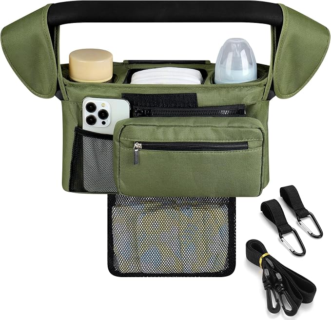 Accmor Universal Stroller Organizer with Insulated Cup Holder Detachable Phone Bag and Shoulder Strap,Stroller Bag Caddy Organizer for Uppababy, Baby Jogger, Britax Strollers