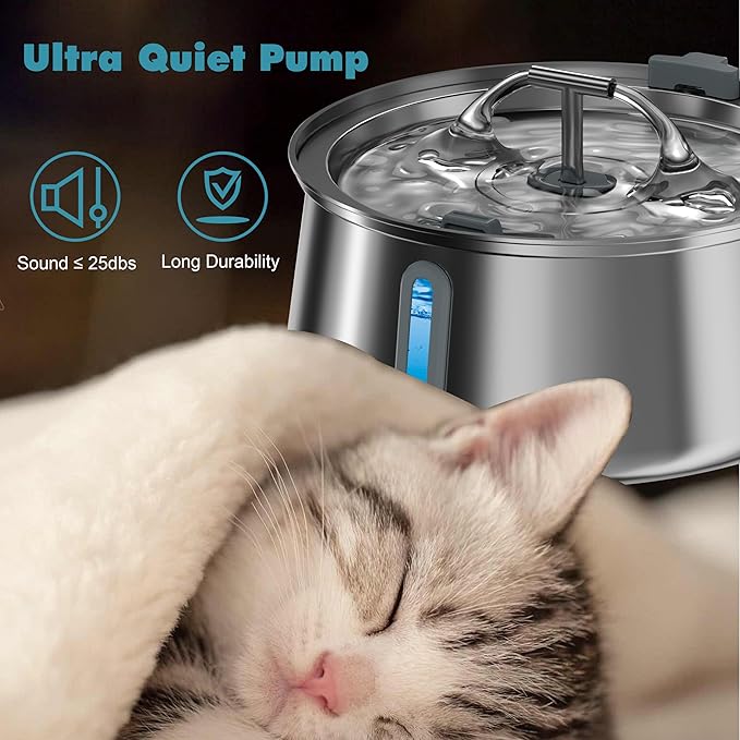 Homtyler Stainless Steel Cat Water Fountain,Pet Water Fountain 4L/135oz Large Capacity,Dog Water Dispenser with Water Level Window, Multiple Filtration, Quiet Automatic Pet Fountain Easy Clean,2Faucet