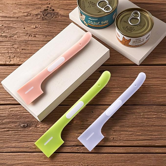 3 Pcs Dog Cat Food Scoop Pet Supplies Silicone Canned Spoon for Cat Dog Feeding and Wet Food Storage, Pink Gray Green