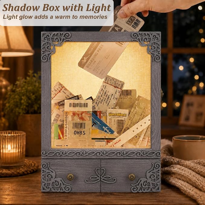 11x16 Pet Memorial Shadow Box Frame with Shelves, Grey