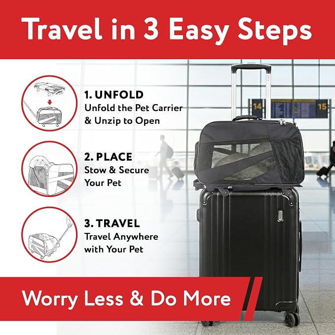 dbest products Rolling Pet Carrier with Wheels Airline Approved - TSA Dog Cat Carrier for Airplane Travel - Wheeled Pet Carrier 18x12x20 for Pets up to 24lbs - Collapsible Travel Bag