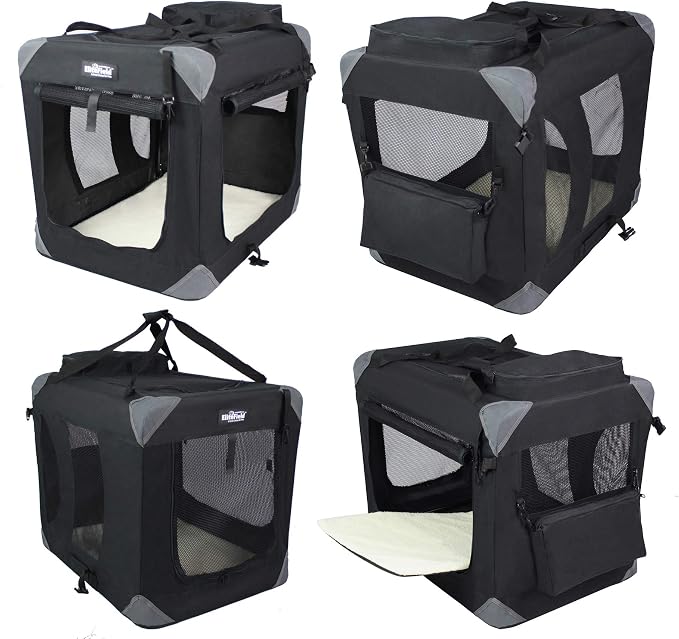 EliteField 3-Door Soft Dog Crate with Bed & Carrying Bag (2-Year Warranty) | 3 Mesh Doors, Steel Frame, Removable & Washable Crate Cover and Bed Cover, Storage Pockets, Indoor/Outdoor, Foldable