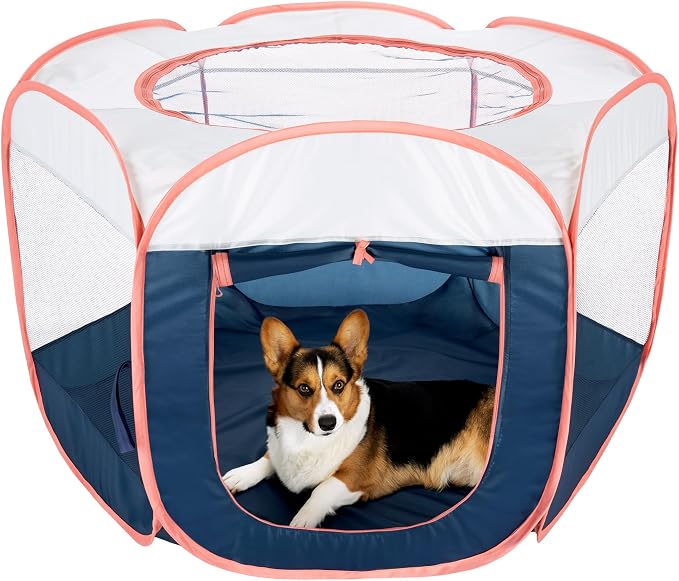Furhaven Portable Playpen for Dogs and Cats, Pet Playground,Kennel Foldable Indoor Outdoor Zippered Puppy & Kitten Crate - Navy, Large