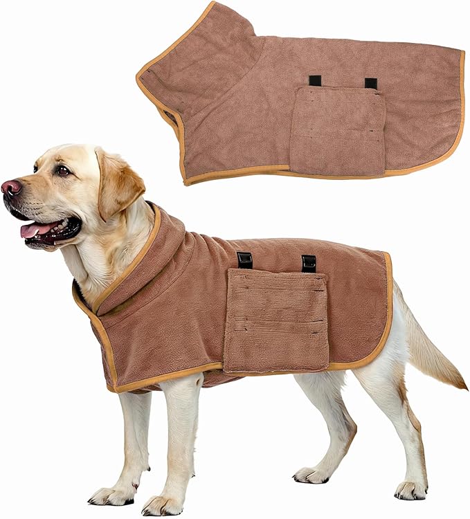 Dog Drying Coat, Dog Robes for After Bath Bathrobe Super Absorbent Towel Soft Adjustable, (S, Brown), Intended for Fast Drying Warm Keeping Pet Cats Kitten Puppies