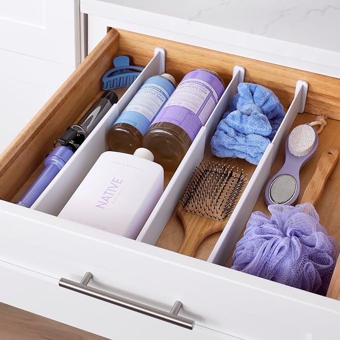 YouCopia ReStickable Drawer Dividers, Adjustable and Expandable Kitchen Organizers for Utensil and Tool Storage, Expands 13" to 24", Shallow Dividers 3-Pack, Speckled White