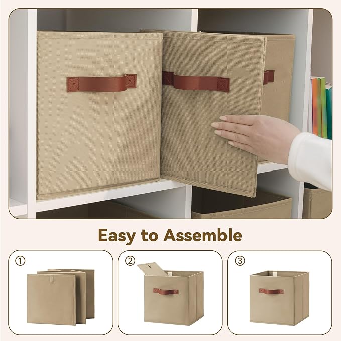 GRANNY SAYS Cube Storage Bins, 11 Inch Cube Organizers, Khaki, 6-Pack | Collapsible Storage Boxes with Thickened Base Plate, Sturdy Handles, Decorative Baskets for Shelves, Closet