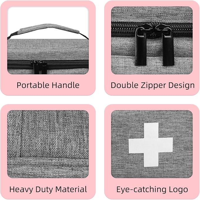 First Aid Bag Empty, Small Medicine Bag Portable Medical Supplies Organizer for Travel, Home, Office, Car, Outdoor, Camping, Hiking (Gray)