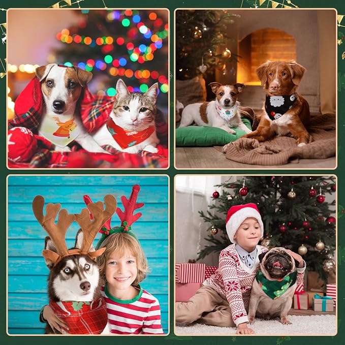 Sanwuta 60 Pcs Christmas Dog Bandanas Bulk Xmas Pet Bib Scarf, Santa Medium | Adjustable Dog Bandanas, Triangle Scarf Holiday Pet Costume, Fits Small to Large Pet