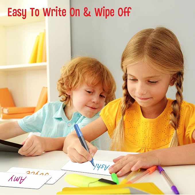 Magnetic Name Tag Label, 54 PCS Dry Erase Reusable Blank Name Stickers White Reusable Magnets for Whiteboards Locker Fridge School Office Home (Each Measures 3.2" x 1.2")
