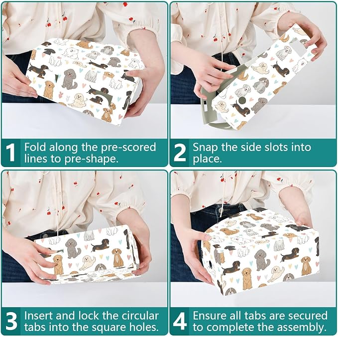 SPRIPORT Cute Pets Dogs Hearts Pattern Water Resistant PP Magazine File Holder Organizer for Desk, Foldable Storage Rack for School Office Library Document Sorter with Labels 23x30x10cm (3 Pack)