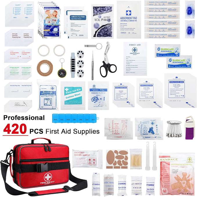 Poygik Premium 420-Piece Large First Aid Kit for Home, Car, Camping | Well-Organized, Portable Emergency Medical Kits for Travel, Truck, Hiking, Sports, Office, Businesses & Outdoor Emergencies