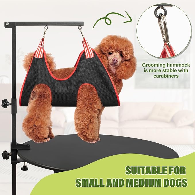 Dog Grooming Arm 35" with Hammock, Haunch Holder for Small Medium Pets | Adjustable 18"-35" Dog Grooming Table Stand with Loop Noose, Fits 2" tables, for Small/Medium Dogs under 30 lbs