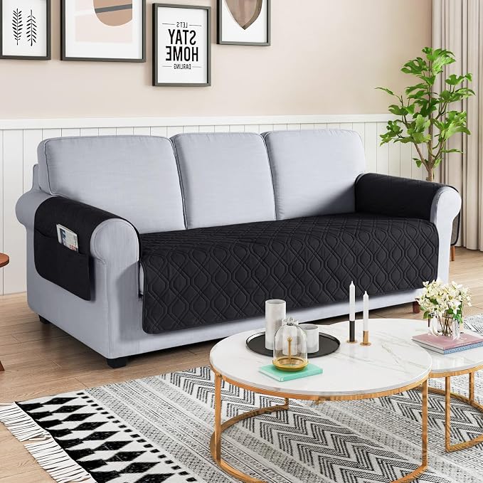 VANSOFY Waterproof Couch Cover for Pets, Black, 67.3" | Non-Slip, Washable, Utility Pockets, Pet Friendly, Furniture Protector Slipcover for 3 Cushion Couch