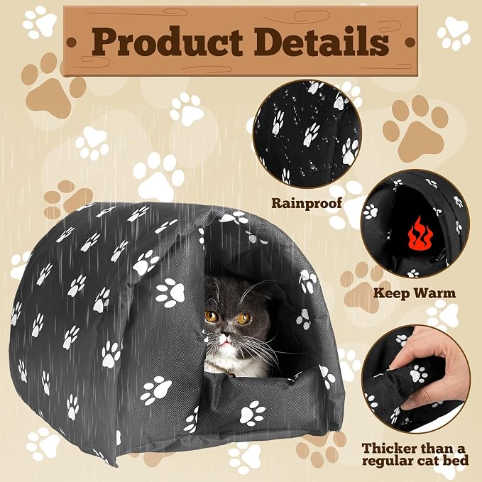 Doublefill 3 Pcs Foldable Cat Houses Paw 21.3 x 16.5 x 14.2 Inches | Weatherproof Waterproof Rainproof, Cotton Padded Interior for Warmth, Tent Design, for Indoor Garden Patio Use
